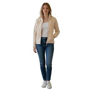 Sandra Cream Fleece Jacket Size M 100% Cotton Zip Pockets